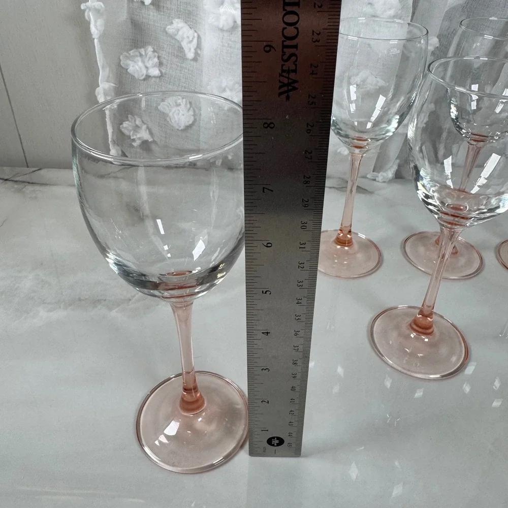 Vtg Luminarc France Pink Stem Wine Glasses Goblets Set of 5 Stemware Home‎ Bar